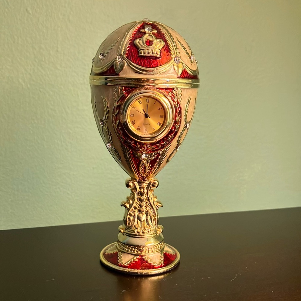 enamel Faberge style clock/ring holder